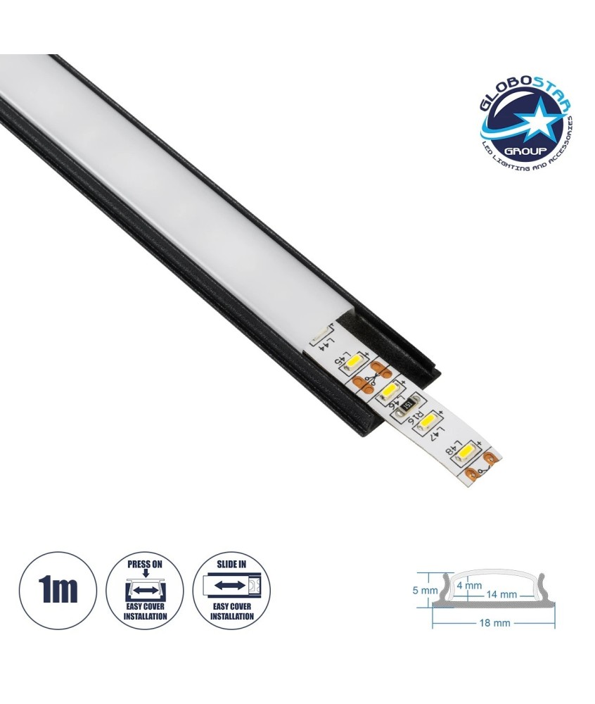 GLOBOSTAR® ALP-LINEAR CURBARIO 70804-1M Επιφανειακό Εύκαμπτο Προφίλ Αλουμινίου με Λευκό Γαλακτερό Πατητό Κάλυμμα για Ταινίες LED IP20 - Μαύρο & Λευκό - Μ100 x Π1.8 x Υ0.5cm